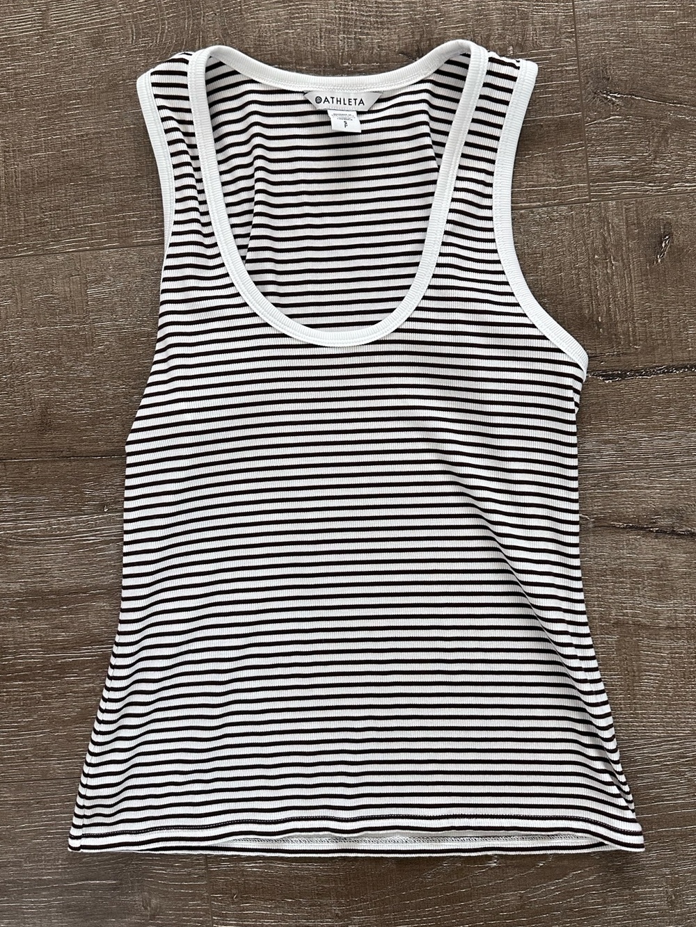 Athleta Signature Rib Scoop Tank Brown & White Striped
